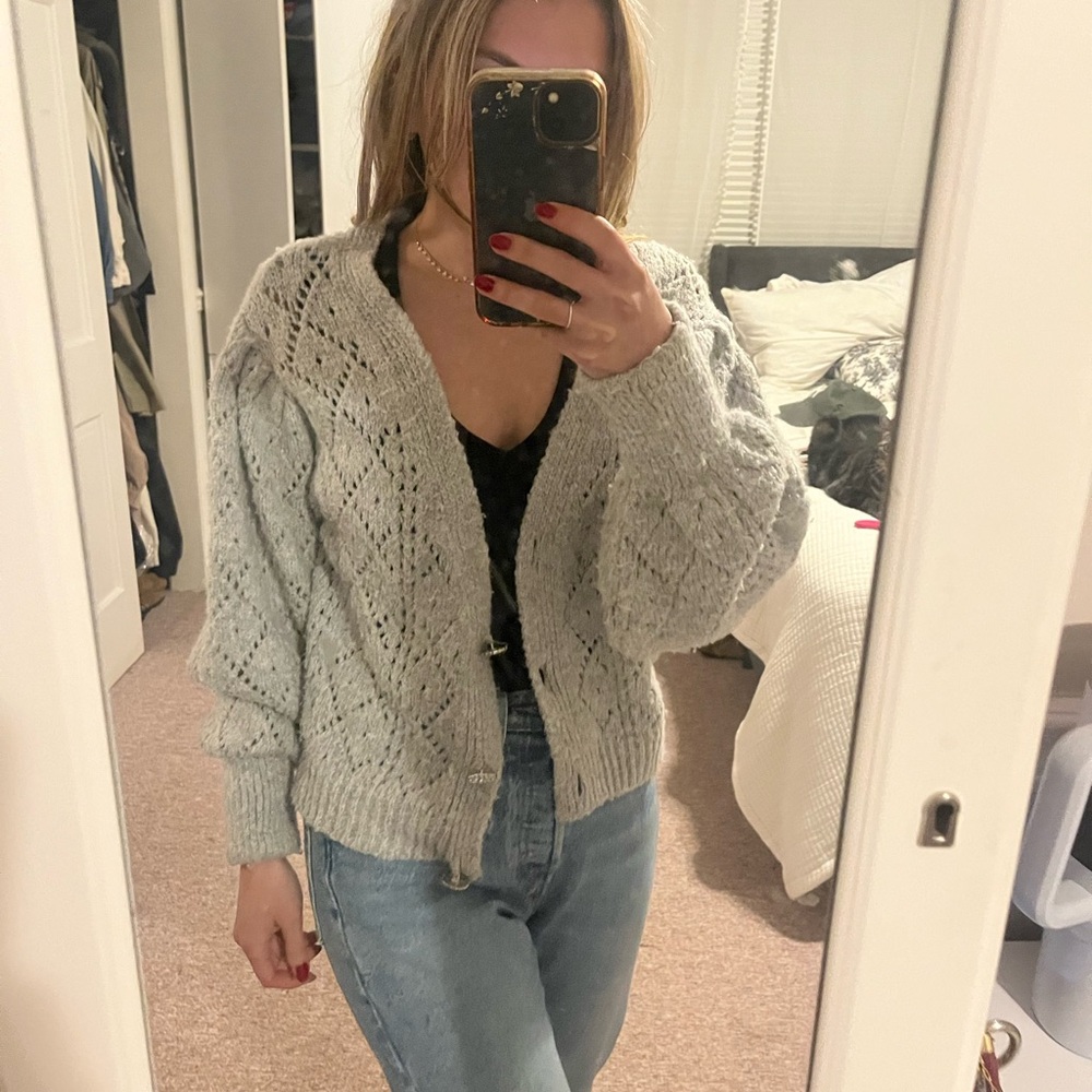 Maeve Gray Chunky Knit Cardigan Sweater